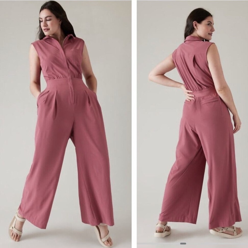 Athleta Brooklyn Heights Berry Rose Wide Leg Jumpsuit Size 6 Tall